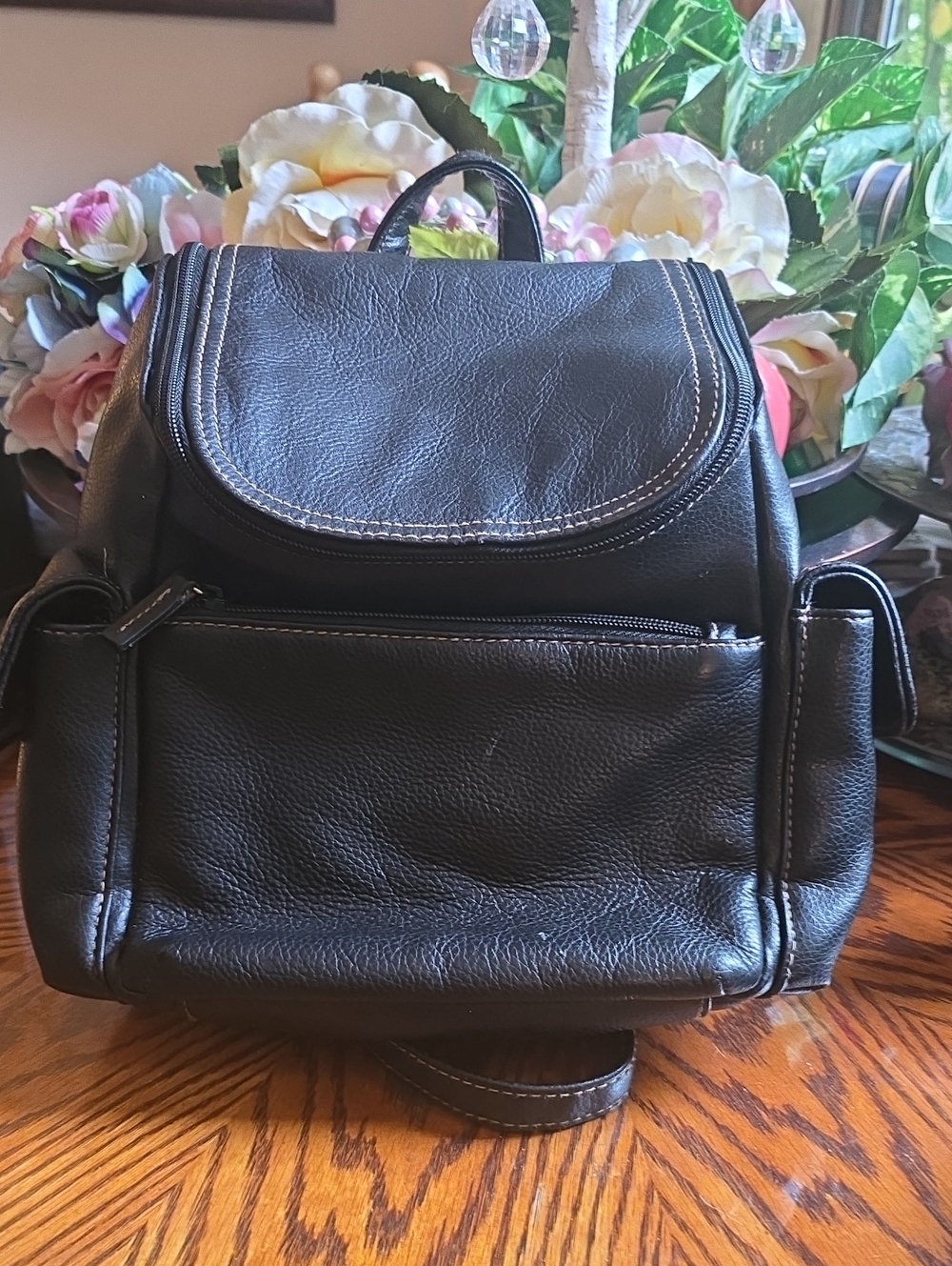 Black Learher Mini Backpack.